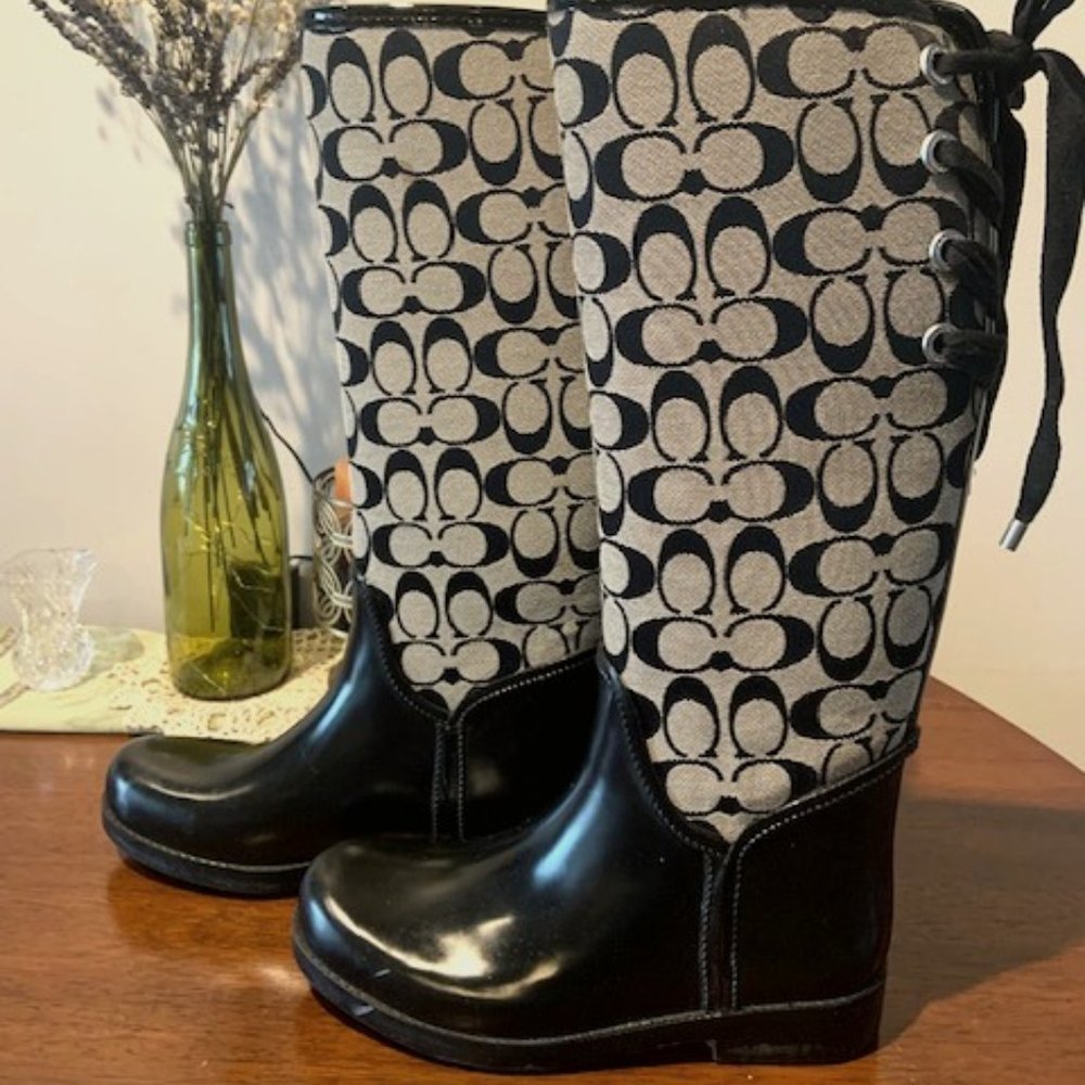 Coach Logo Tall Rain Boots Size 7